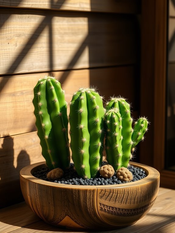 artificial cactus in planter