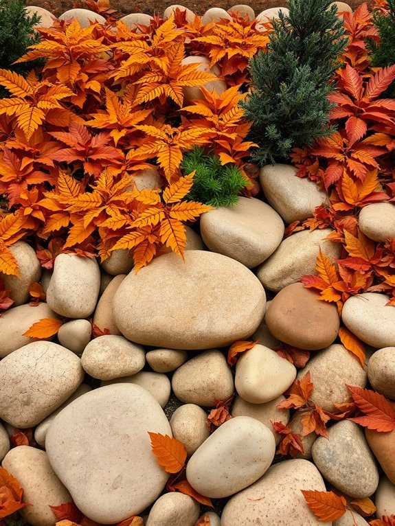 autumn foliage and stones