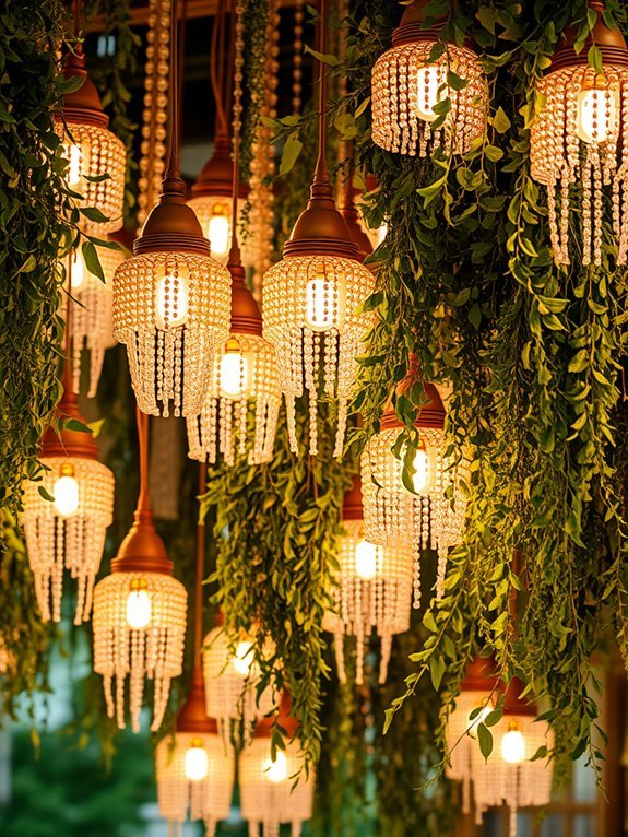 beaded light fixtures plants