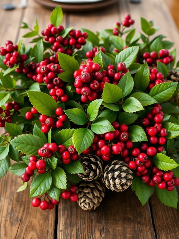 berry and pine cone arrangement