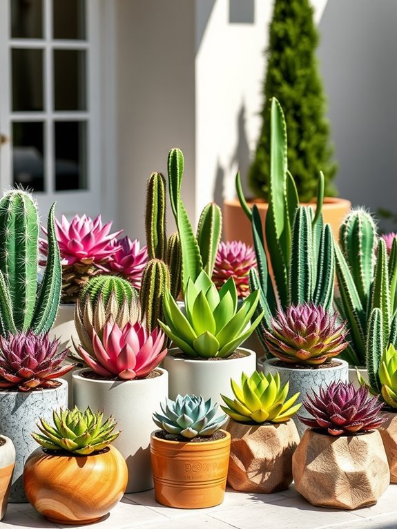 cacti in decorative pots