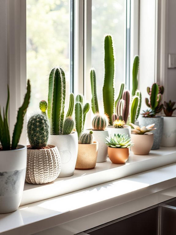 colorful cacti on windowsill