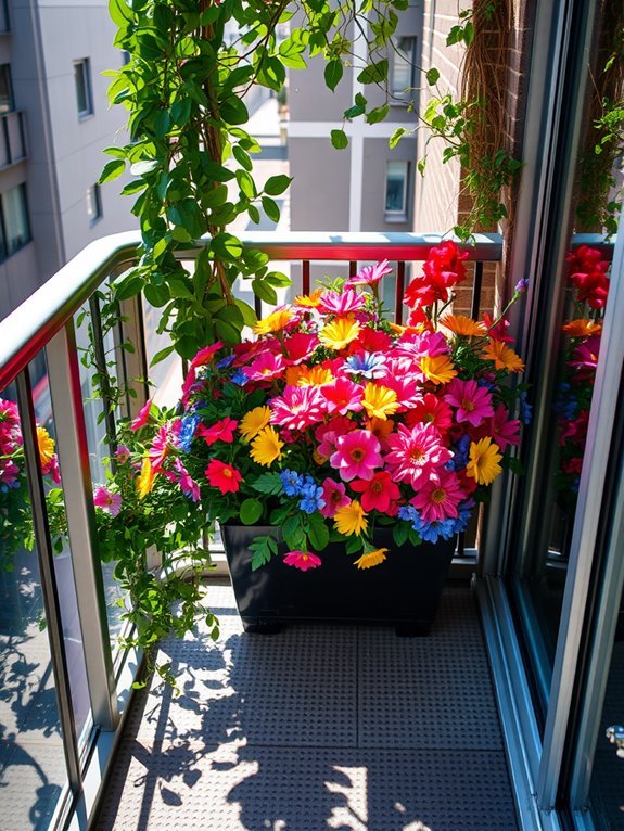 colorful fake flowers balcony