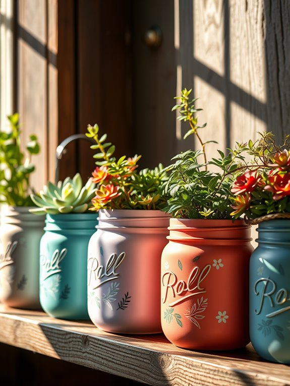 colorful jar plant holders