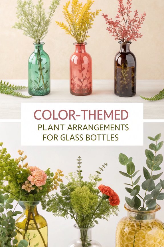 colorful plant displays in bottles