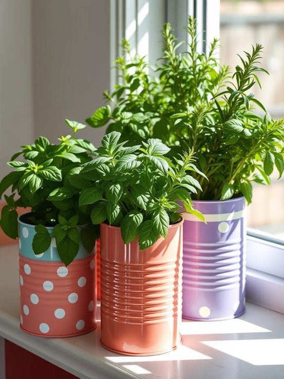 colorful recycled container gardens