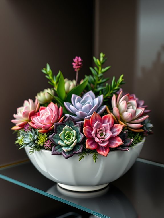 colorful succulent arrangement centerpiece