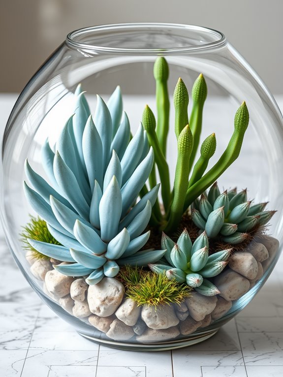colorful succulents and tools