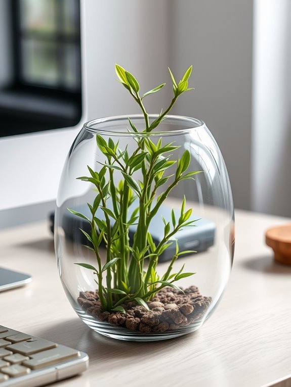 desktop faux bamboo terrarium