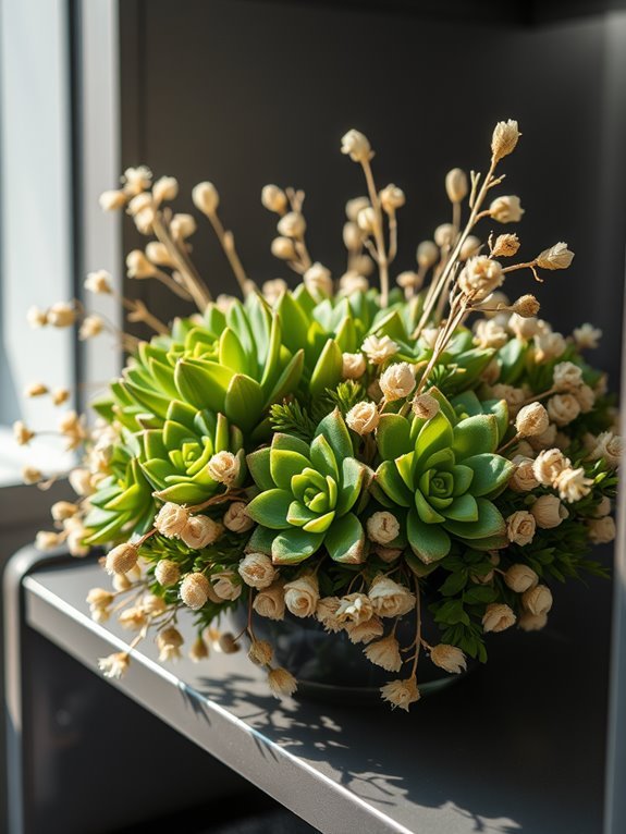dried flowers with succulents