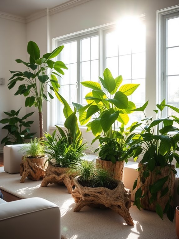 driftwood planters with nature