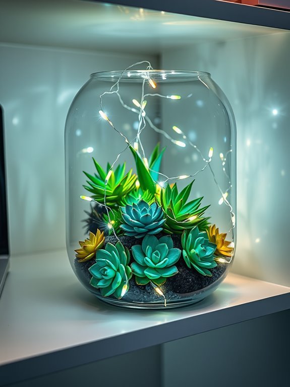 fairy lit succulent terrarium