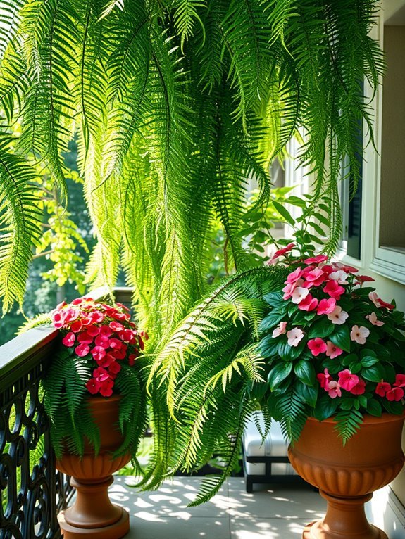ferns and impatiens thrive