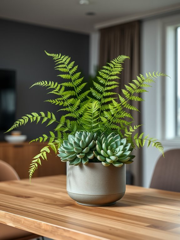 ferns and succulents arrangement