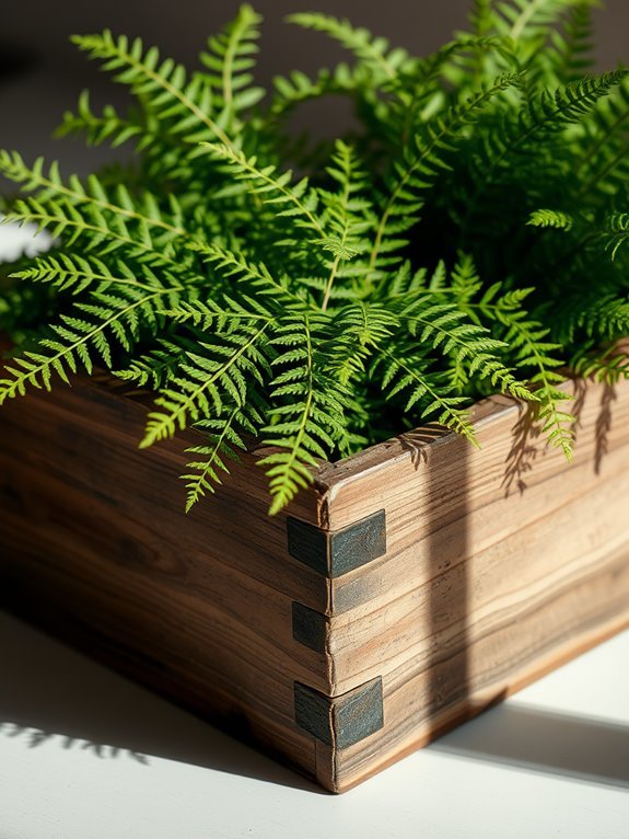 ferns in rustic box