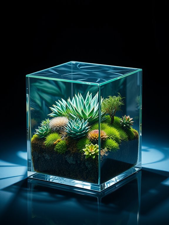 glass enclosed plant ecosystem