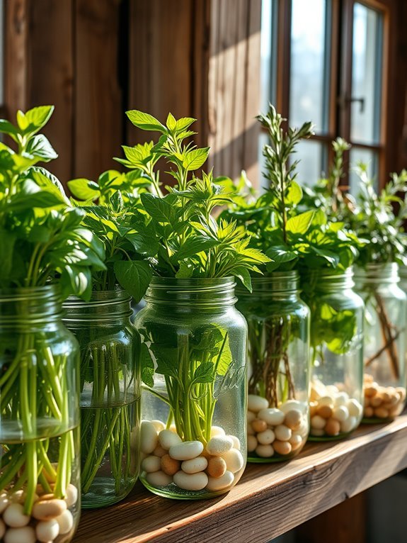 glass jars herb garden