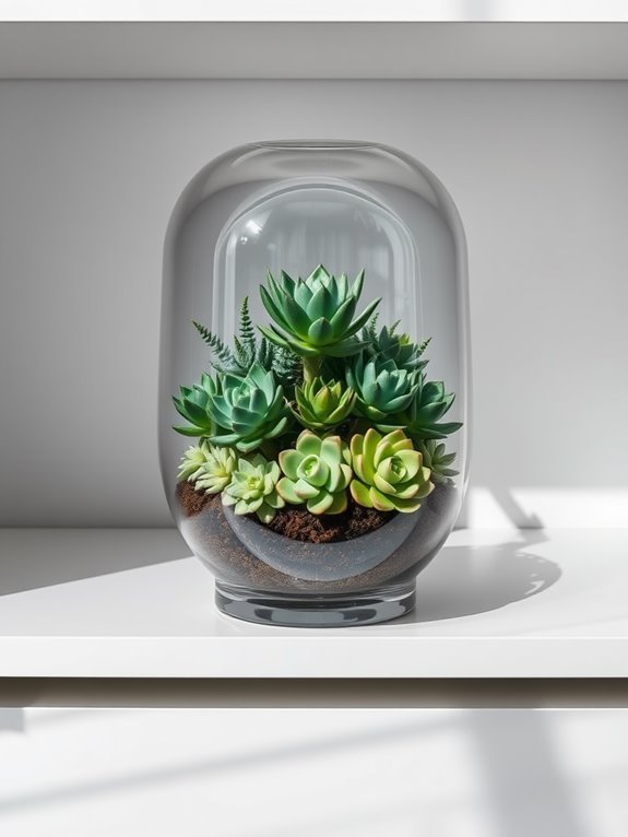 glass terrarium with greenery