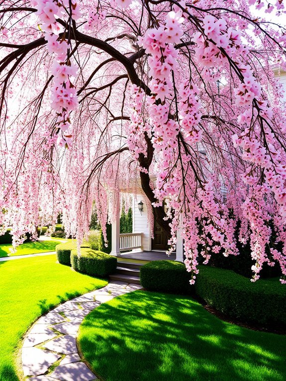 graceful drooping cherry blossoms