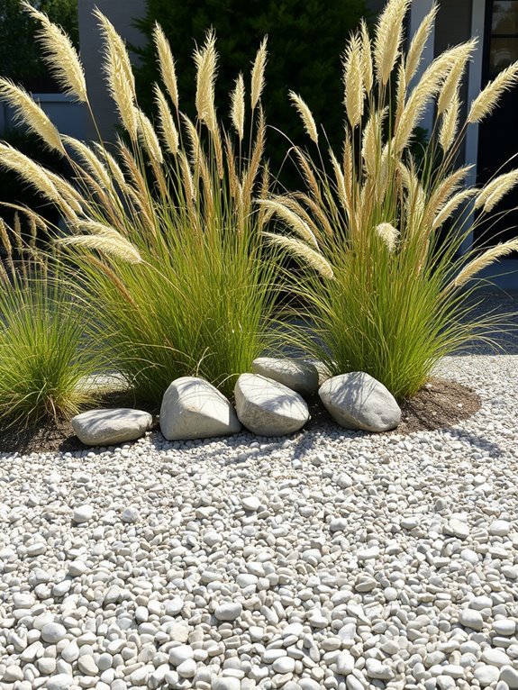 grasses complementing decorative gravel