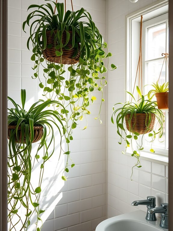 hanging baskets with spider plants