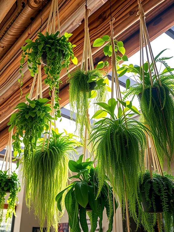 hanging plants on beams