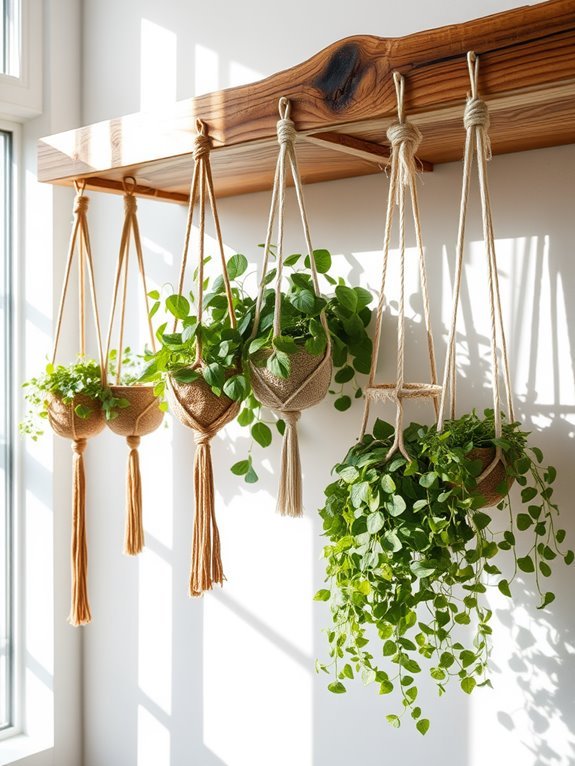 hanging plants on shelves