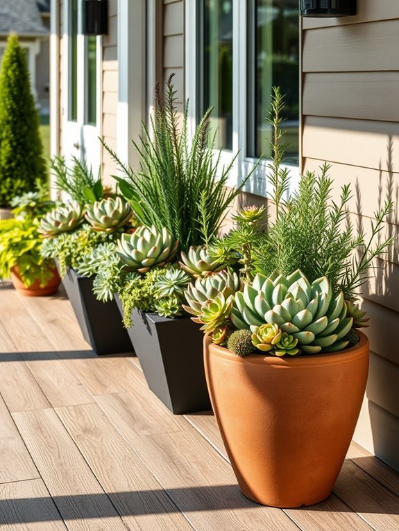 herb filled succulent planter