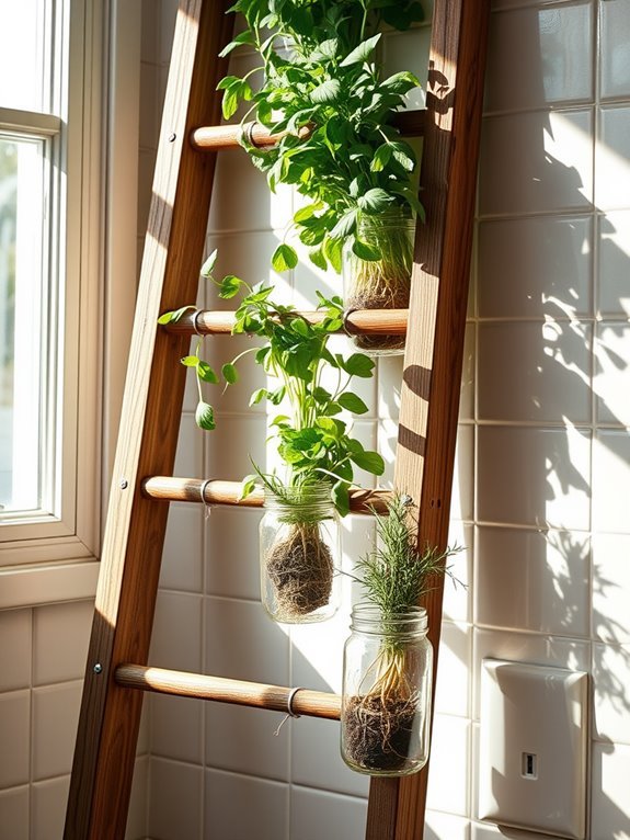 herb ladder with jars