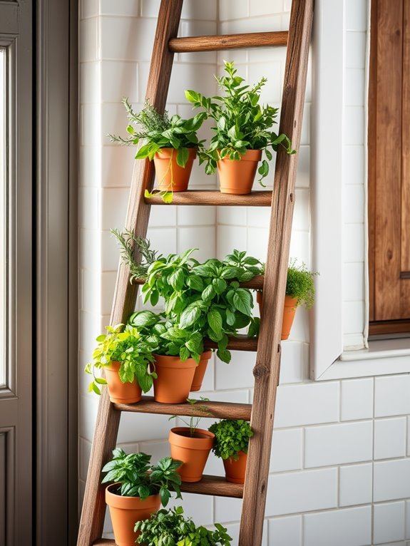 herbs arranged on ladder