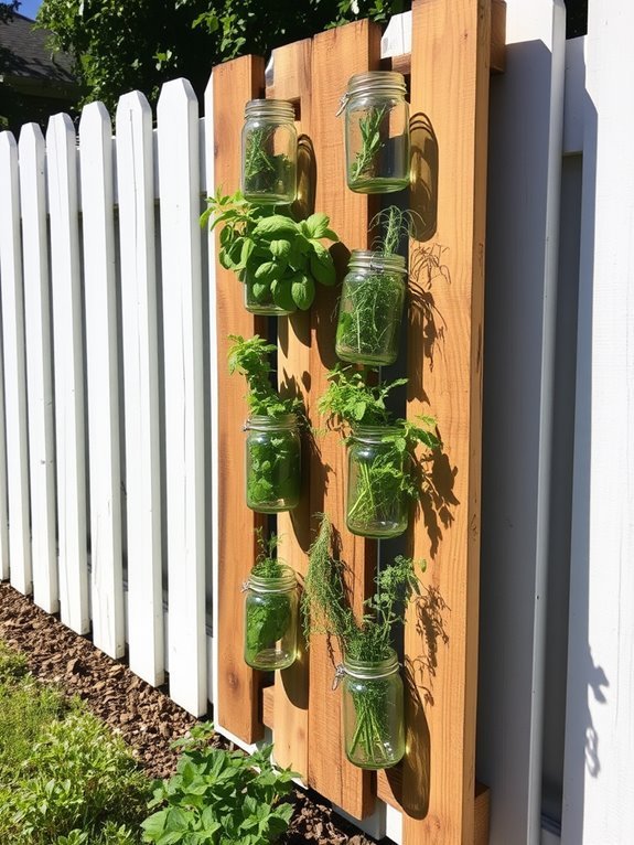 herbs growing in jars