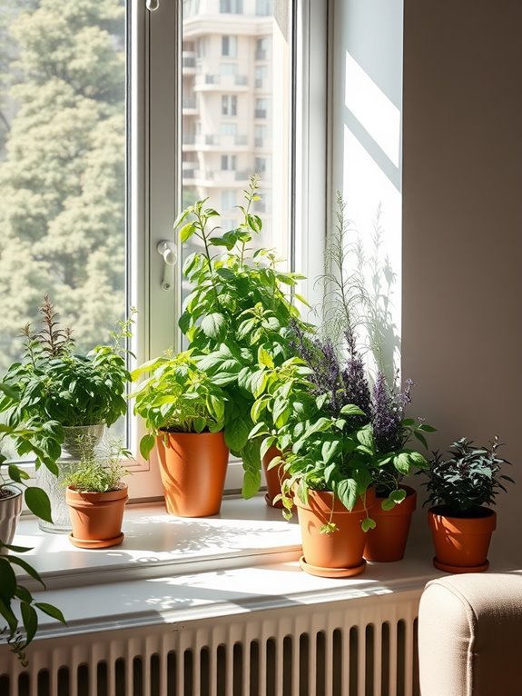 herbs growing on windowsill