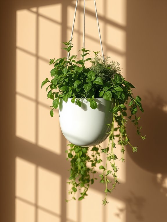 herbs in hanging planter