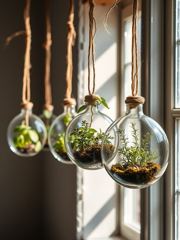 herbs in hanging planter
