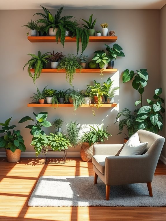 layered greenery plant shelves