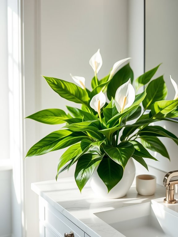 lush plant decorates vanity