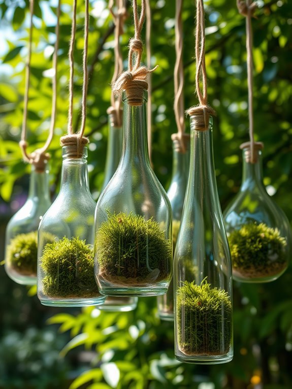 moss filled hanging planters