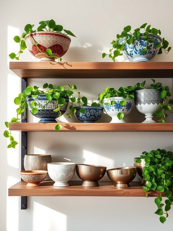 planters in decorative bowls