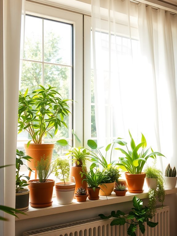 plants displayed on windowsills