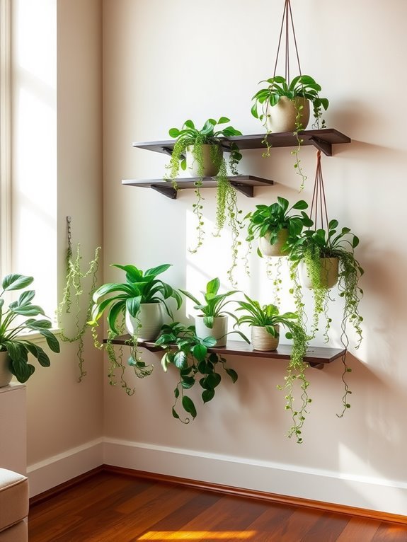 plants on floating shelves