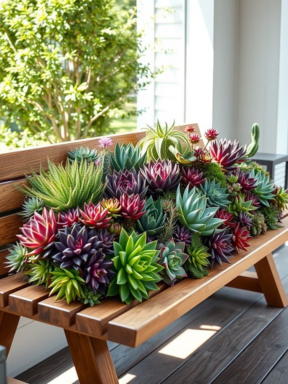 porch bench succulent display