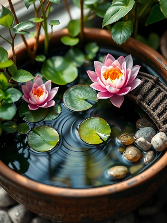 potted miniature pond garden