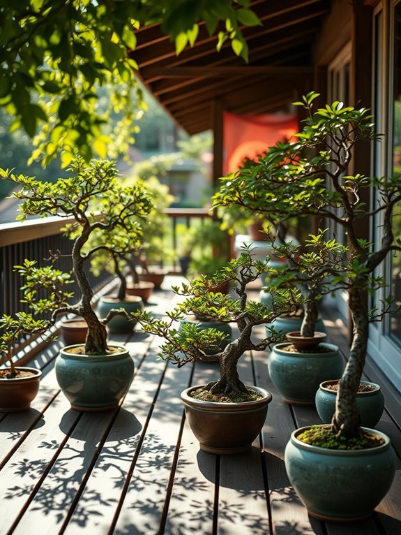 potted miniature trees display