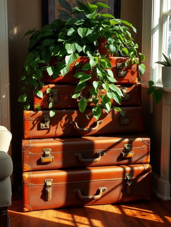 quirky stacked vintage suitcases