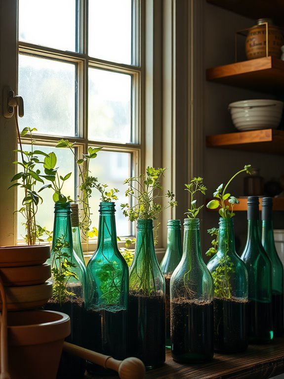 recycled glass herb planters