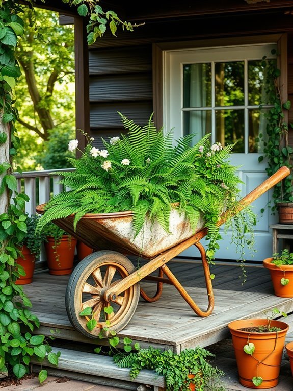 repurpose wheelbarrows for gardening