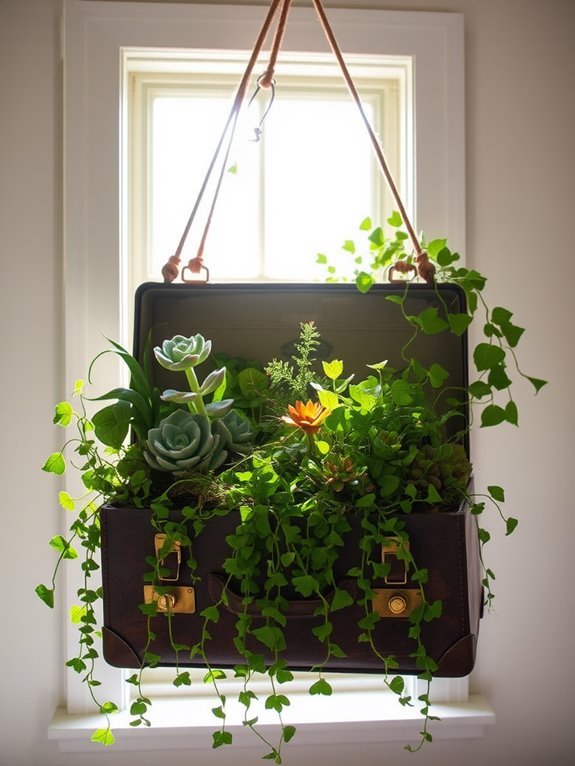 repurposed suitcase flower planter