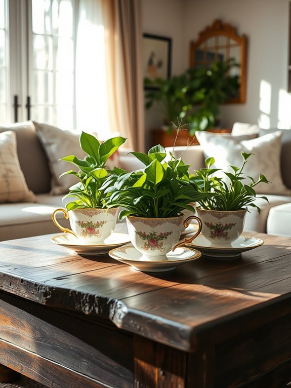 repurposed teacup flower pot