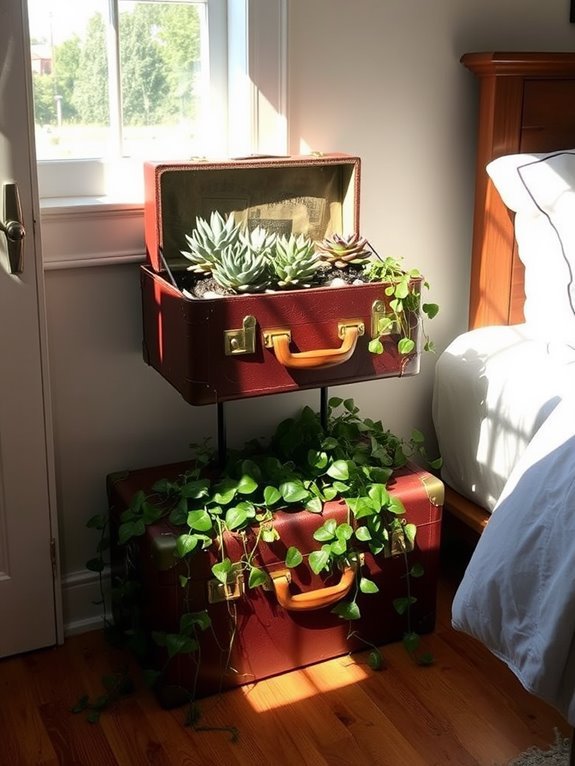 retro luggage bookshelf decor