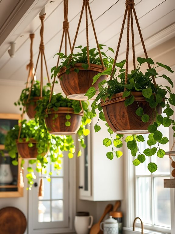 rope and wood planters